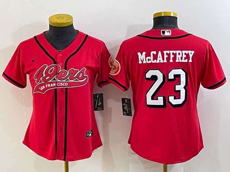 Womens San Francisco 49ers #23 Christian McCaffrey Red Color Rush With Patch Cool Base Stitched Baseball Jersey->women nfl jersey->Women Jersey